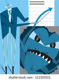 Uncle Sam points to an upward-trending arrow but it's really the tail of a hidden, unpredictable, demon economic downturn