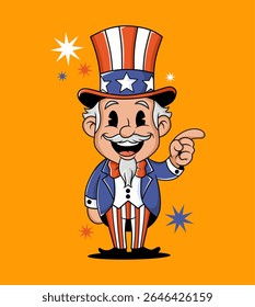 tio sam retro mascote cartoon.4 th de julho tema de celebração