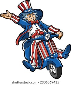 uncle sam riding a scooter bike