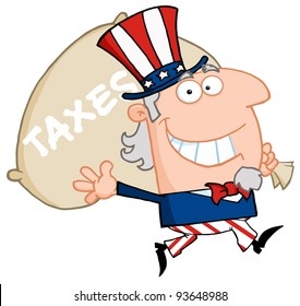 Uncle Sam Runs And Carries A Bag Of Money