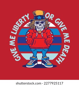 Uncle Sam Skull Mascot Character Design in Street Wear Outfit