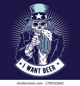 Afiche del Tío Sam Skull Quiero Cerveza