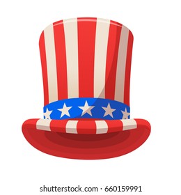 Uncle Sam top hat icon. Cartoon illustration for American Independence Day. Design for decoration or print. Isolated on white