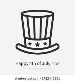 Onkel Sam oberer Hut Umriss Symbol im patriotischen Stil. Die USA symbolisieren Freiheit, Unabhängigkeit und Nationalstolz. Isolierte Vektorgrafik auf weißem Hintergrund.