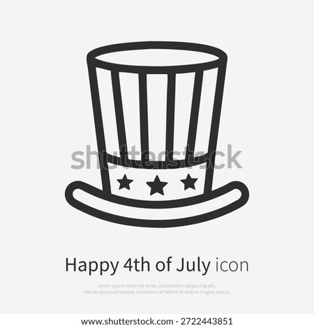 Uncle Sam top hat outline  icon  in patriotic style. Symbolizing USA, freedom, independence and national pride. Isolated vector illustration on white background.