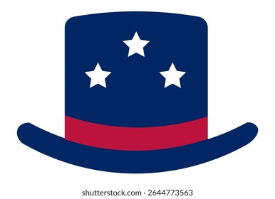 Uncle Sam top hat with three white stars and red and blue colors representing United States patriotism and national pride during Independence Day celebrations
