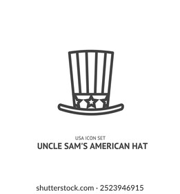 Tío Sam USA Sombrero Negro Icono de línea delgada American Symbol Concept. Ilustración vectorial de National Festiva Element