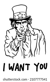 Uncle Sam vector illustration with pointing hand - Out line