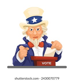 Uncle Sam Vote, American Election Day Mascot Cartoon Illustration Vector