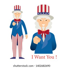 Uncle Sam Want You with Hand Pointing, Cartoon Character