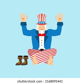 Uncle Sam yoga. Man yogi isolated. Uncle Sam Relaxation and meditation.