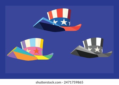 Uncle Sam's 4 of July celebration hat icon. USA hat icons Red Blue White.