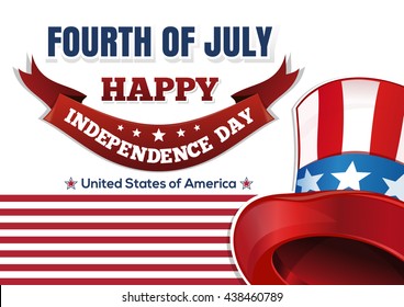 Uncle Sam's hat against the backdrop of the American flag. Fourth of July. Happy Independence Day. Hat in American flag color. Vector illustration