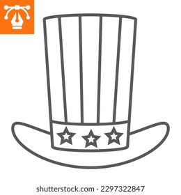 Uncle Sam's hat line icon, outline style icon for web site or mobile app, independence day and USA, american hat vector icon, simple vector illustration, vector graphics with editable strokes.