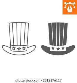 Uncle Sam's hat line and solid icon, outline style icon for web site or mobile app, independence day and USA, american hat vector icon, simple vector illustration, vector graphics.