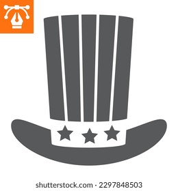 Uncle Sam's hat solid icon, glyph style icon for web site or mobile app, independence day and USA, american hat vector icon, simple vector illustration, vector graphics with editable strokes.