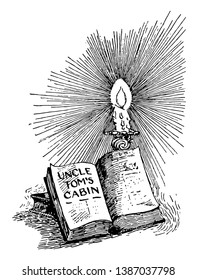 Uncle Tom's Cabin anti-slavery novel, vintage line drawing or engraving illustration.