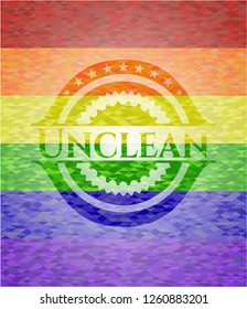 Unclean emblem on mosaic background with the colors of the LGBT flag