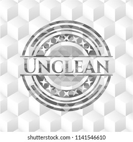 Unclean grey emblem with geometric cube white background