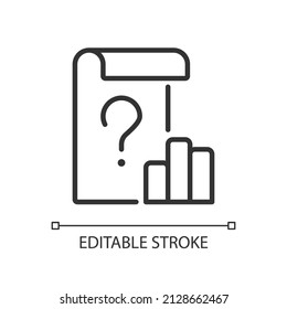 Unclear data linear icon. Business infographic issues. Document and information resource. Thin line illustration. Contour symbol. Vector outline drawing. Editable stroke. Arial font used