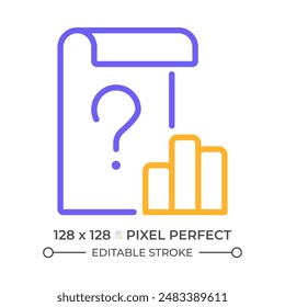 Unclear data two color line icon. Data report and question mark bicolor outline symbol. Statistics question. Confusing report. Duotone linear pictogram. Isolated illustration. Editable stroke