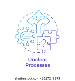 Unclear processes blue gradient concept icon. Data management. Work, processing. Problem solving. Round shape line illustration. Abstract idea. Graphic design. Easy to use in advertising, marketing