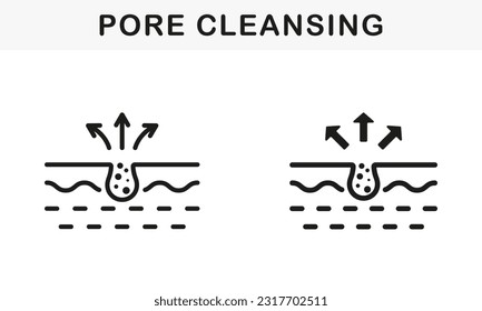 Unclog Skin Face of Dirty Blackhead and Dust Symbol Collection. Cleansing Clogged Deep Pore Line and Silhouette Black Icon Set. Facial Skin Care Pictogram. Isolated Vector Illustration.