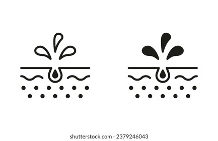 Unclog the Skin Face of Dirty Blackhead and Dust Line and Silhouette Black Icon Set. Cleansing Clogged Deep Pore Symbol Collection. Facial Skin Care Pictogram. Isolated Vector Illustration.