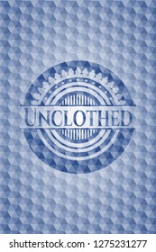 Unclothed blue emblem with geometric pattern background.