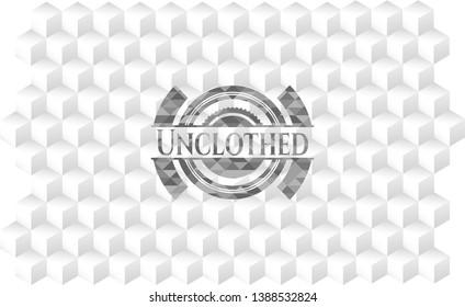 Unclothed grey badge with geometric cube white background