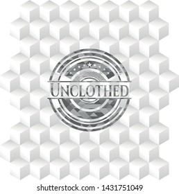 Unclothed grey emblem. Retro with geometric cube white background