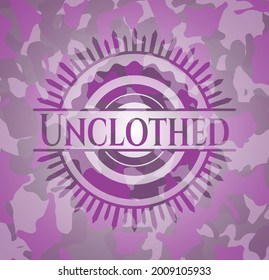 Unclothed pink and purple camouflage emblem. Vector Illustration. Detailed. 