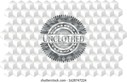 Unclothed retro style grey emblem with geometric cube white background