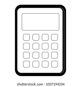 uncolored bold line calculator over white background vector illustration