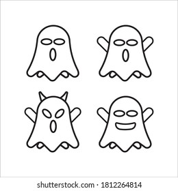 Uncolored cute ghost emoticon pack vol.1. Flat Character Expression. Vector illustration collection. Black and white color