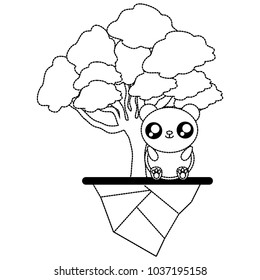 Uncolored elm tree, kawaii bear and earth piece sticker vector illustration