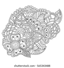 Uncolored flowers for adult coloring book in zenart style. Hand-drawn, retro, doodle, vector. Black and white.