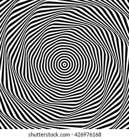 Uncolored, grayscale radiating shape with spirally, vortex distortion.