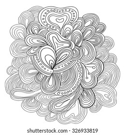 Uncolored hand drawn lined pattern with many details. Laced vector pattern. Zentagle.