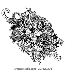 Uncolored hand drawn lined pattern with many details. Laced vector pattern. Zentangle.