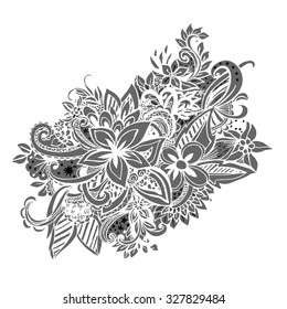 Uncolored hand drawn lined pattern with many details. Laced vector pattern. Zentangle.