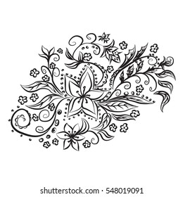 Uncolored hand drawn lined pattern with many details. Laced vector pattern. Zentangle.