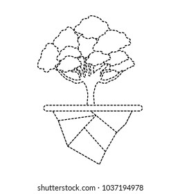 Uncolored isolated elm tree and earth piece sticker vector illustration