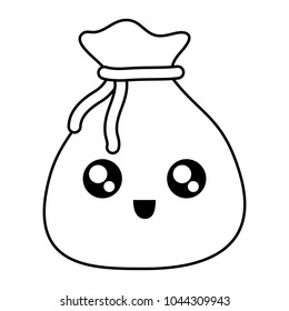 uncolored  kawaii  money bag  vector illustration