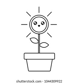 uncolored kawaii sunflower plant  vector illustration