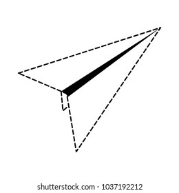Uncolored paper plane sticker over white background vector illustration