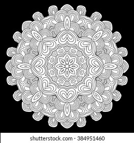 Uncolored symmetric tracery for colouring. Can be used as adult coloring book, coloring page, card, invitation. Sacred geometry.