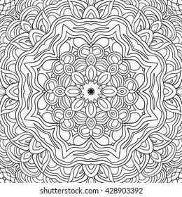 Uncolored symmetric tracery for colouring. Can be used as adult coloring book, coloring page, card, invitation. Sacred geometry