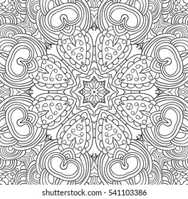 Uncolored symmetric tracery for colouring. Can be used as adult coloring book, coloring page, card, invitation. Sacred geometry