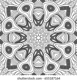 Uncolored symmetric tracery for colouring. Can be used as adult coloring book, coloring page, card, invitation. Sacred geometry.